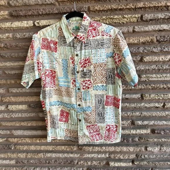 Paradise Bay Vintage Hawaiian Tapa Print Tribal Casual Shirt Size Small - Picture 1 of 6